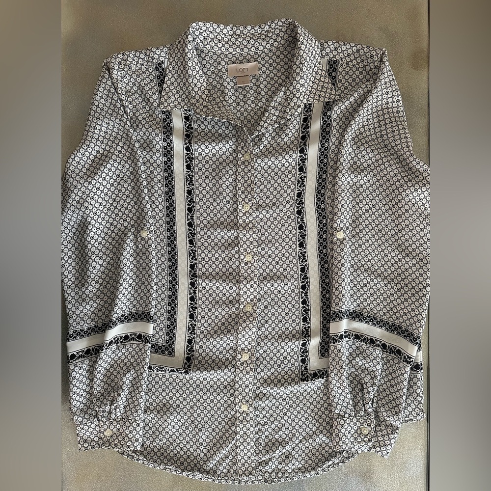 Loft Black & White Printed Women's Blouse (638) - Picture 11 of 15